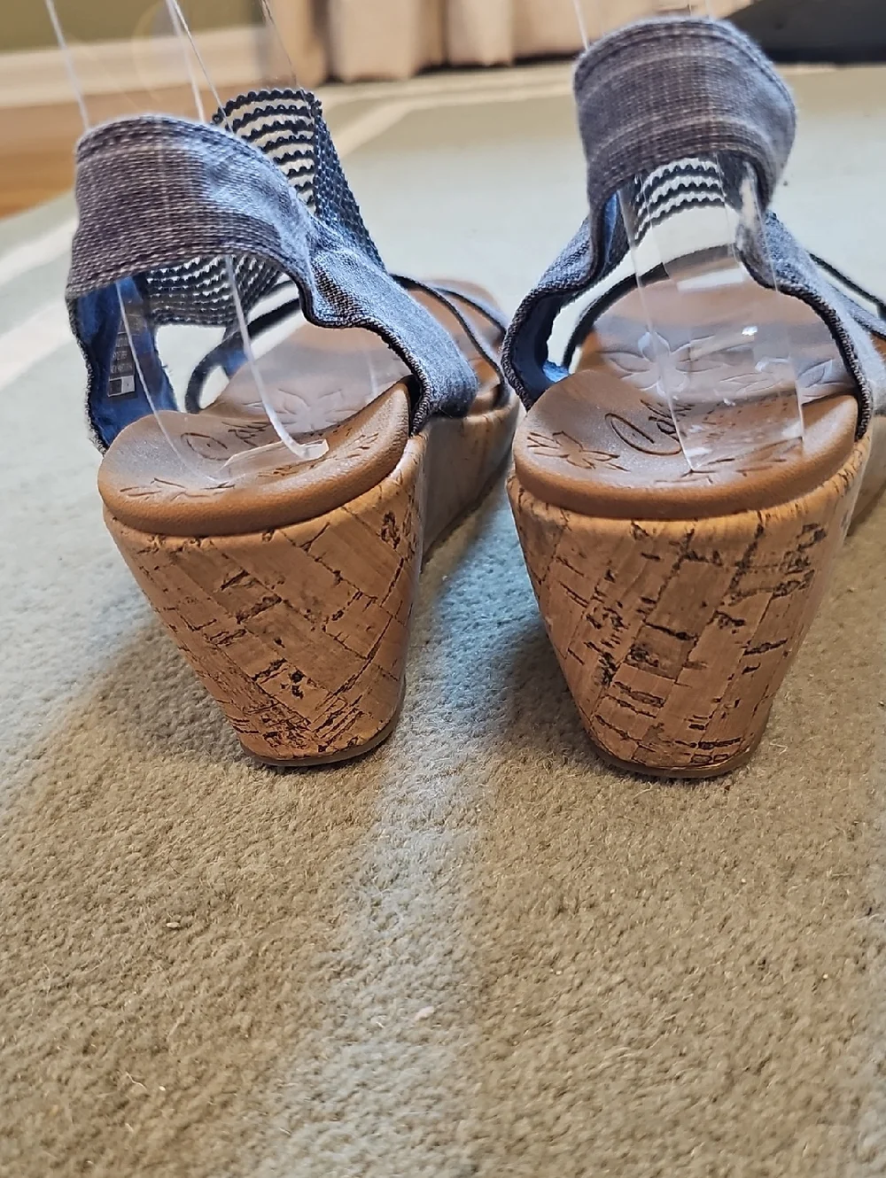 Skechers Denim Blue Cork Wedge Slingback Sandals
